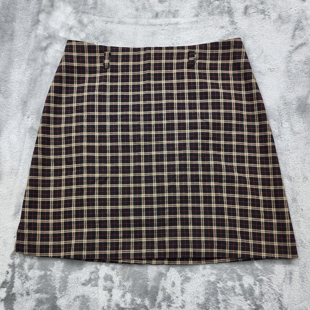 Vintage 35th & 10th Skirt Womens‎ 7 Juniors Black Tan Red Plaid Mini Side Slit
